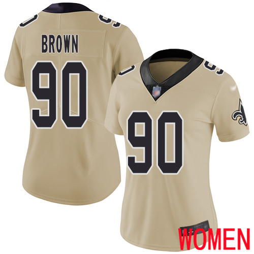 New Orleans Saints Limited Gold Women Malcom Brown Jersey NFL Football 90 Inverted Legend Jersey